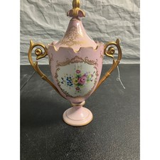 Vintage Pink Porcelain Lidded Urn Hand Painte...