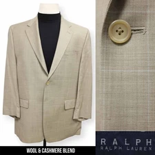RALPH LAUREN mens beige PLAID wool cashmere sport coat suit jacket blazer 44 R