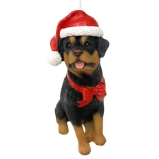 Rottweiler Dog Rottie Christmas Xmas Ornament Cute Resin New Red Santa Hat