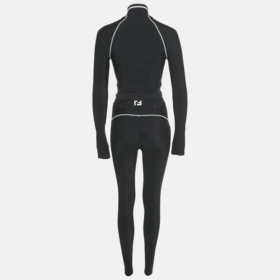 Conjunto Chaqueta y Leggings Fendi Negro Estampado Zucca Jersey Técnico Cremallera XS Foto 2 de 4