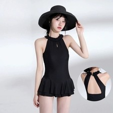 Maillot De Bain 1 Pièce Sans Manches Noir Rembourré Satiné Dos Nu
