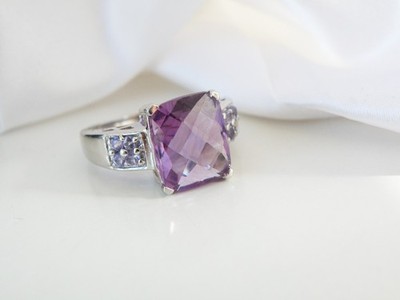 Vintage Sterling Silver 925 Natural Heated Amethyst Tanzanite Ring Size 10