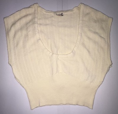 Free People Deep V-Neck Cap Sleeve Sweater Cropped White Women s Small Soft