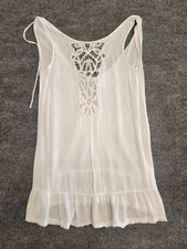Roxy Women's Medium White Lace Trim Camisole Tank Top Boho Y2K Style