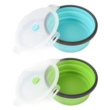 2 Pack Collapsible Silicone Travel Dog Bowls with Lids - Portable Pet Feeders...