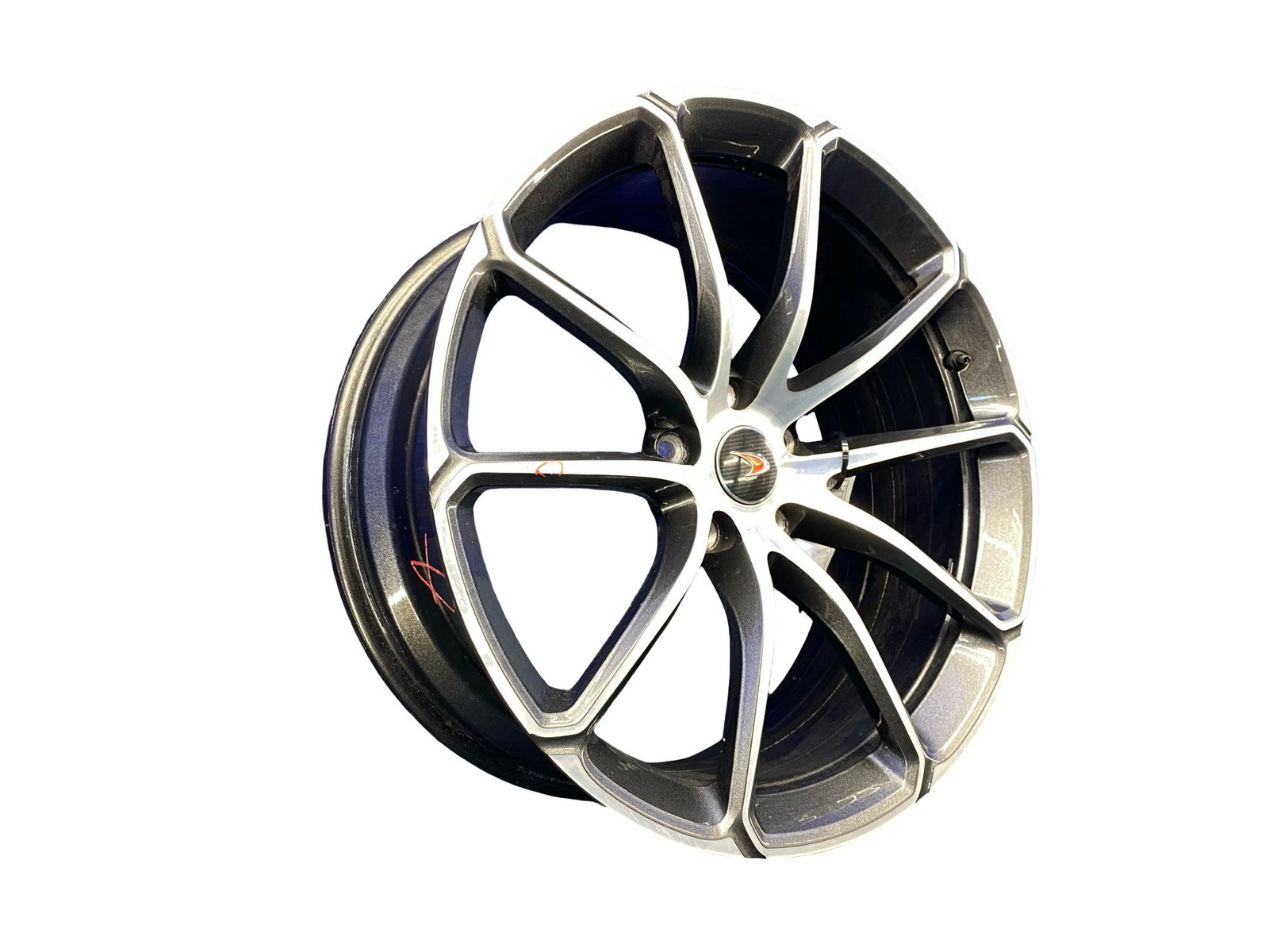 2016-2021 Mclaren 570s 19X8 5 V Spoke Wheel Rim Silver W/ Carbon Fiber Caps
