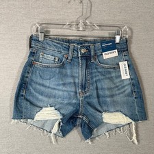 Old Navy Shorts Womens 4 Blue Distressed Cut Off Denim High Rise NEW