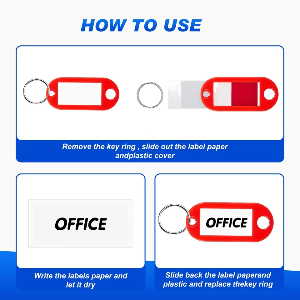 1000 Pcs Plastic Key Tags with Label Window 10 Assorted Colorful Key Ring Tag... - Image 3 of 4