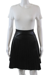 Bagatelle Womens Side Zip Faux Leather Pleated A Line Skirt Black Size Medium
