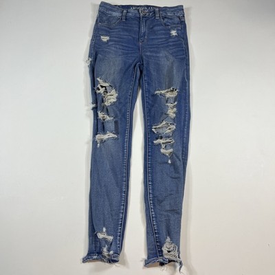 American Eagle Jeans Next Level Stretch Curvy Hi Rise Jegging Distressed Size 4