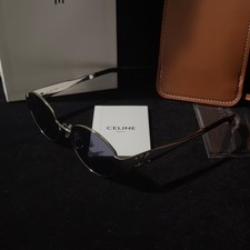 Celine CL40235U 16A Triomphe Metal Sunglasses Silver Frame Gray Blue Lens