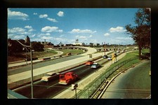 Michigan MI postcard Detroit Edsel Ford John Lodge Expressways traffic chrome