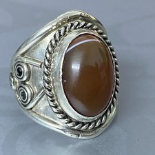 vintage 925 Sterling Silver men ring natural yemeni aqeeq agate        man ring