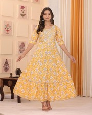 Jaipuri Printed Cotton Anarkali Gown  Floral Long Dress  Ethnic Indian Maxi.