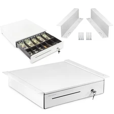 Cash Register Drawer with Under Counter Mounting Bracket - 16" White Drawer f...