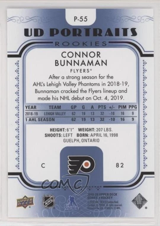 2019 Upper Deck UD Portraits Rookies Platinum Blue /25 Connor Bunnaman Rookie RC - Image 2 of 2