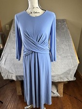 Lauren Ralph Lauren Dress Womens 8 Blue Ruched Midi 3/4 Sleeve Stretch Cocktail