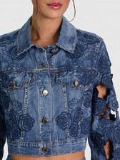 Alice Olivia Chloe Laser-Cut Cropped Denim jacket 695