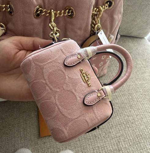 Coach Mini Rowan Denim Pink  Charm Keychain Clip Detachable Women's Accessory
