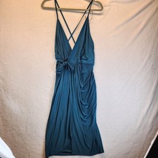 Boohoo Dress Womens Size 12 Teal Jewel Tone Draping Stretch Fabric