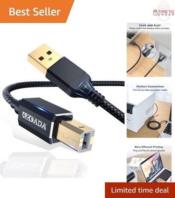 USB 2.0 Cable 15 ft Braided High Speed Male to Male Scanner Printer Cord