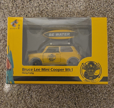 #ad TINY Mini Cooper Mk1 Bruce Lee quot;Be Waterquot; Yellow Black 1:76 Diecast Car $20.63