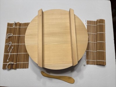 Japanese Hangiri Wooden Sushi Oke Rice Mixing Tub Box 10.5  Round with Lid Extra