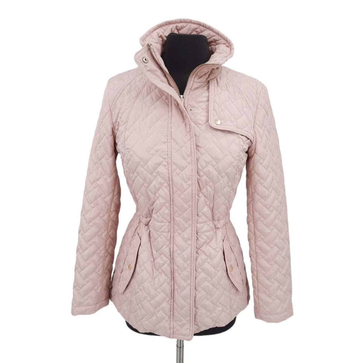 Cole Haan Signature Light Dusty Pink Quilted Jacket Coat Drawstring Waist S  | eBay