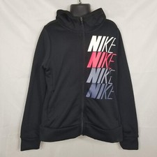 Girls Nike Therma Dri-Fit Black Multi Spellout Graphic Full Zip Hoodie Pockets S