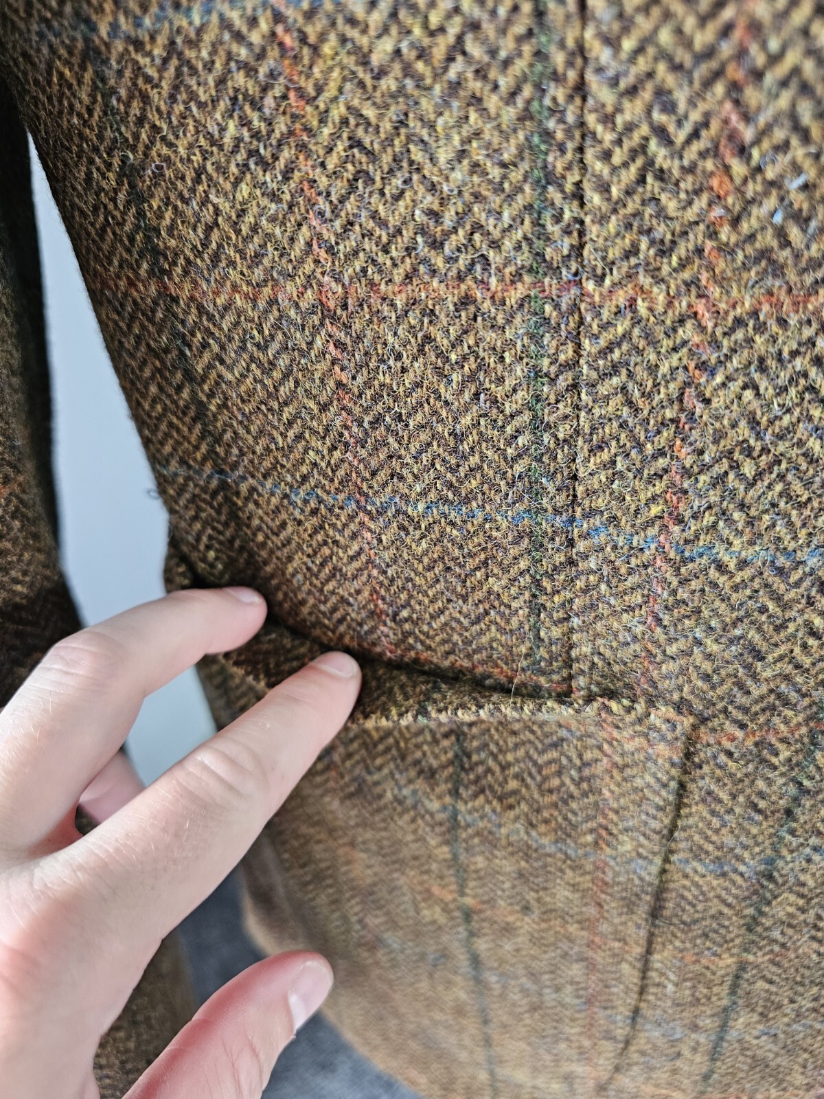 Giacca in tweed Bernard Weatherill uomo 40 lune lana spina di pesce a scacchi fila di Savile