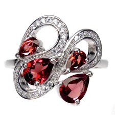 925 Sterling Silver Pear Mozambique Garnet 7x5mm Simulated Cz Ring 7.5