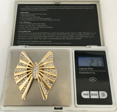 Broche Papillon Stylisé En Métal Doré Et Argenté - Vintage Années 1970, Occasion