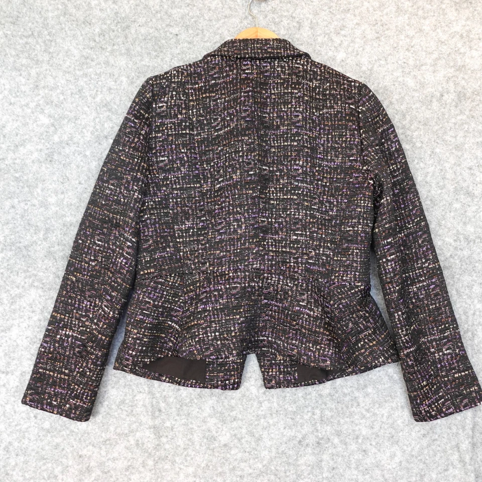 Ann Taylor Tweed Blazer Women 10 P Black Melange Peplum Suit Jacket Career Party - Image 2 of 4