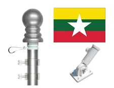 Myanmar3'x5' Polyester Flag & Spinner Flagpole Set w/Adjustable Bracket