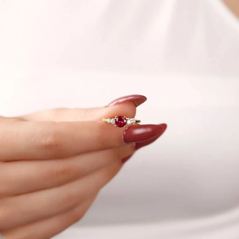 gold ring 14k Round Ruby Ring • Round Cut Ruby Ring • Ruby Birthstone Ring - Image 2 of 4