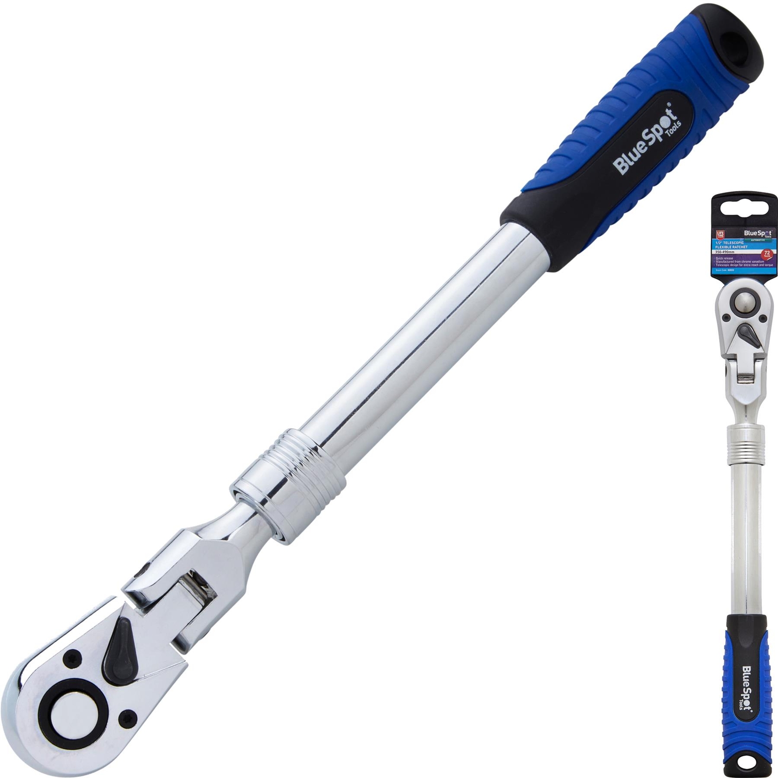 BlueSpot Socket Telescopic Flexible Ratchet Handle Quick Release 1/4"" 350-490mm - Image 3