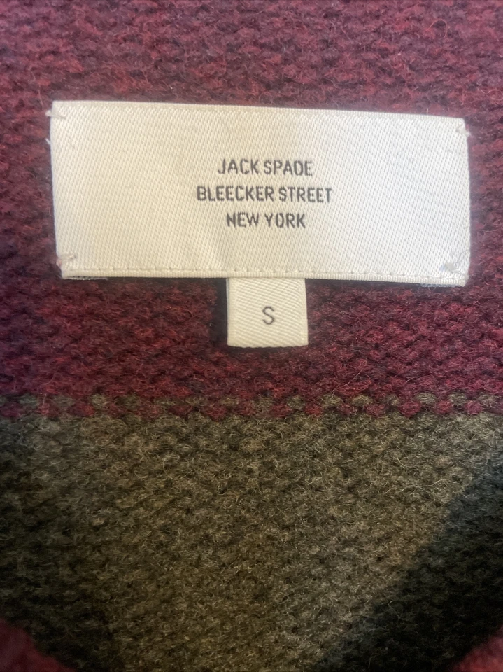 JACK SPADE BLEEKER STREET V Neck Sweater Wool Cashmere Burgundy/ Green Size S - Image 3 of 4