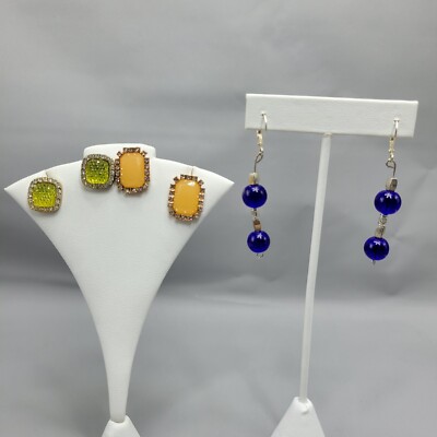 Earrings Lot 3 Sets Pierced Rhinestone Dangle