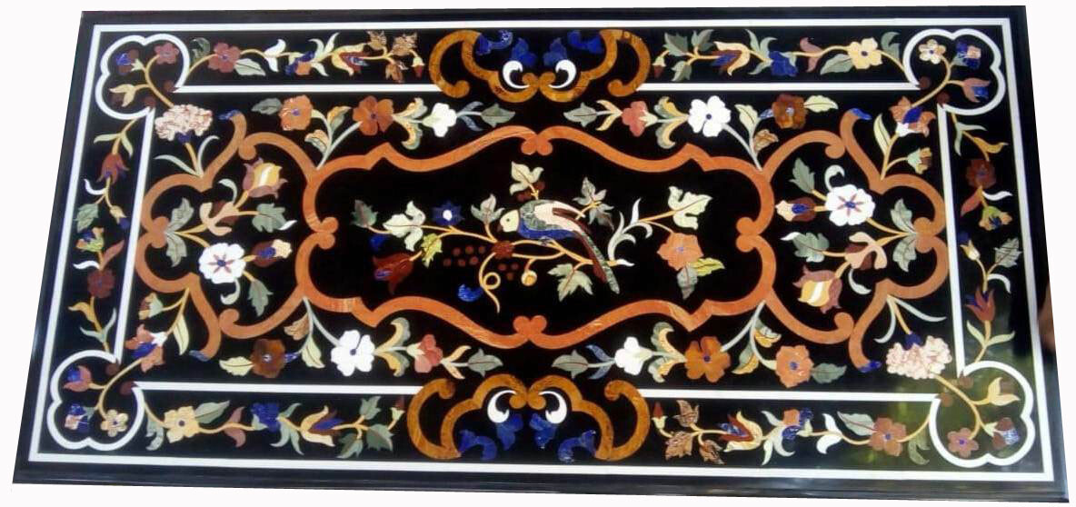 48-Inch Marble Table Top with Handcrafted Pietra Dura Inlay Art
