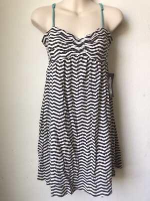 JUNIOR ROXY GREY/WHITE STRIPED DRIFT AWAY SUNDRESS/COVERUP SIZE SMALL NWT