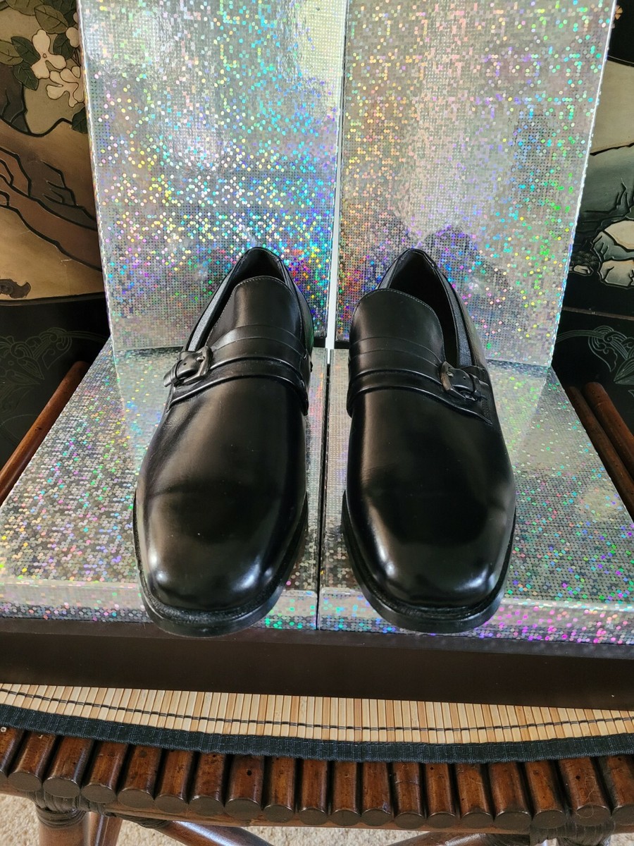 Vintage E T WRIGHT Monk Strap Black Leather Shoes Loafers Sz 
