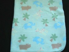 Circo Infant Fleece Blanket Green Hippo Elephant Giraffe Print
