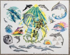 Tattoo Studio Shop Flash Single by Little Vinnie Myers Dolphins Sea "X14" Print