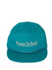Panama City Beach Florida Teal Strapback Hat Cap Rope Vintage 90  s Trucker