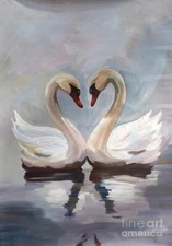 new  hand made Painting  on 16"x24" Canvas SWANS  SHOW LOVE Signed by Wendy
