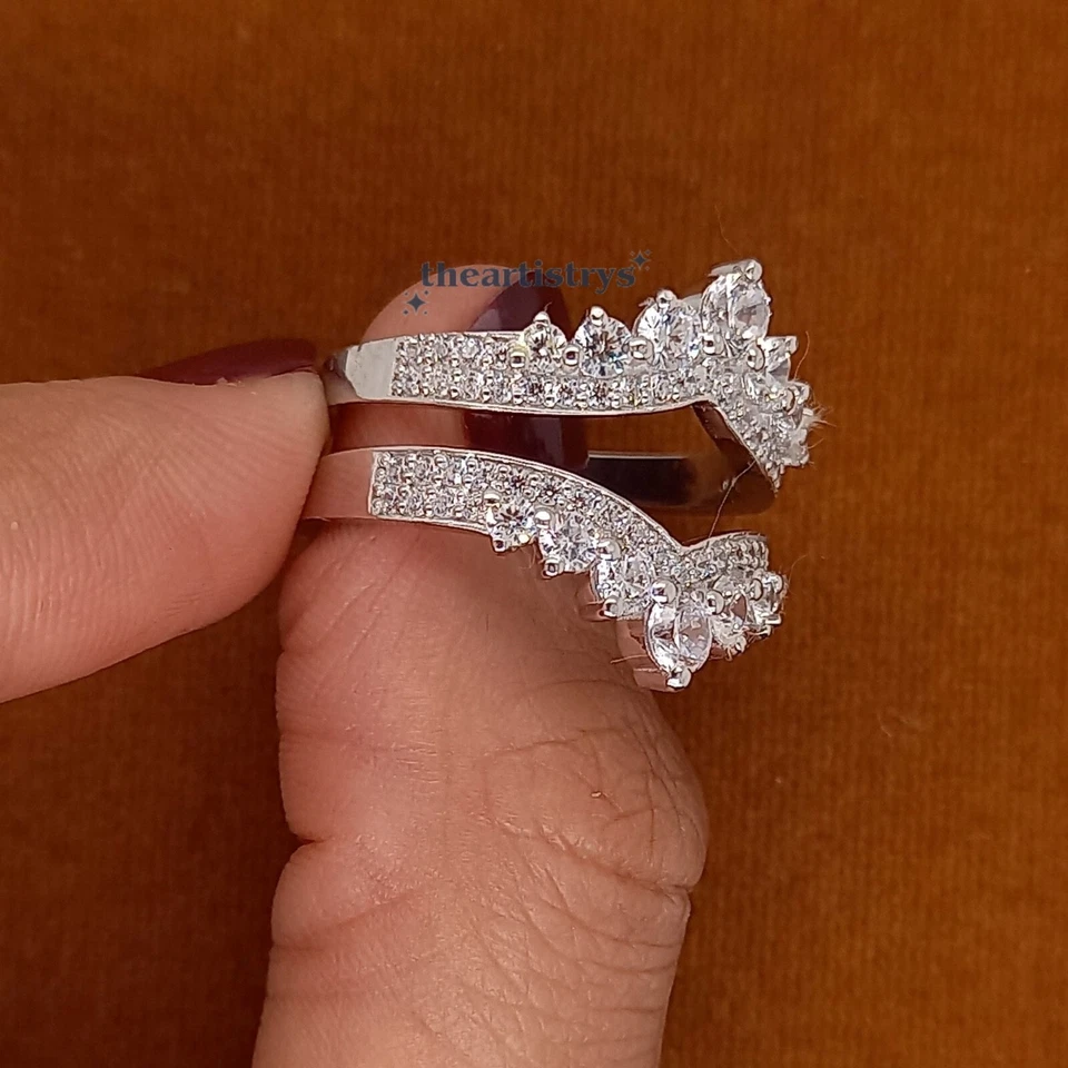 Обручальное кольцо круглой огранки из муассанита 2 карата чистое белое золото 14 карат VVS1 - Изображение 3 из 4