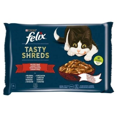 7613038644257 FELIX Tasty Shreds with beef and chicken 4x 80g