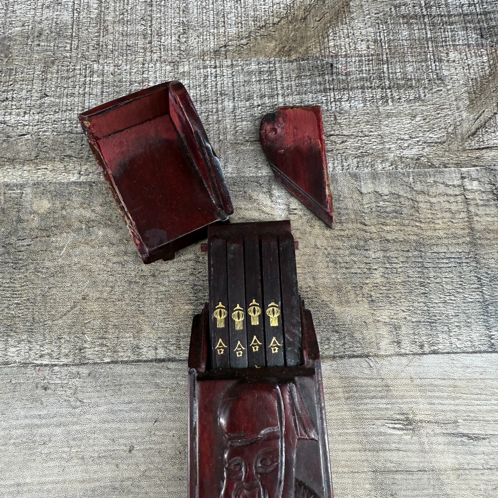 Vintage Chinese Red Wood Collectable Chopsticks With Case 5 Pairs