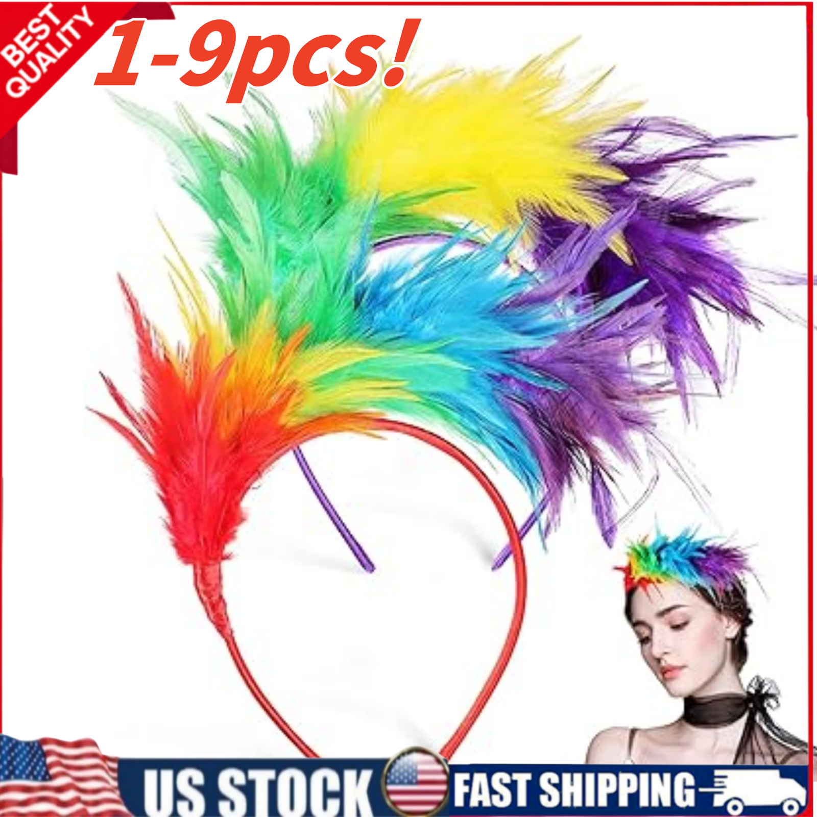 Rainbow Feather Headband-Gay Pride Feather Headdress,Carnival Festival Headdress
