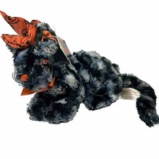 Dan Dee Halloween Black Cat Blue White Dots Orange Hat With Pumpkins Plush Tags